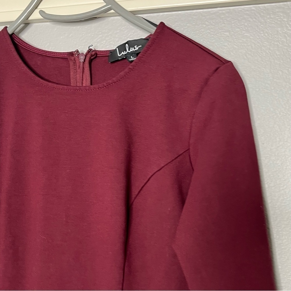 Lulus maroon scallop skater dress 3/4 sleeve Large - Picture 6 of 10
